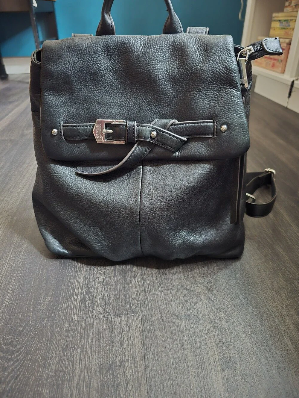 Aimee Kestenberg Convertible Leather Backpack Black Belt Buckle Silver Hardware
